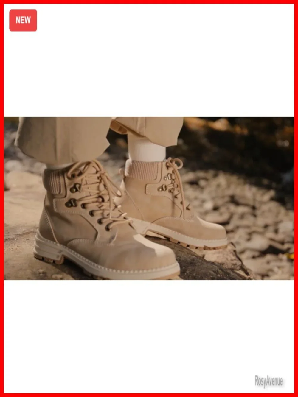 Waterproof Hiking Boots with Faux Fur Collar PU Leather Lace-Up Ankle Booties